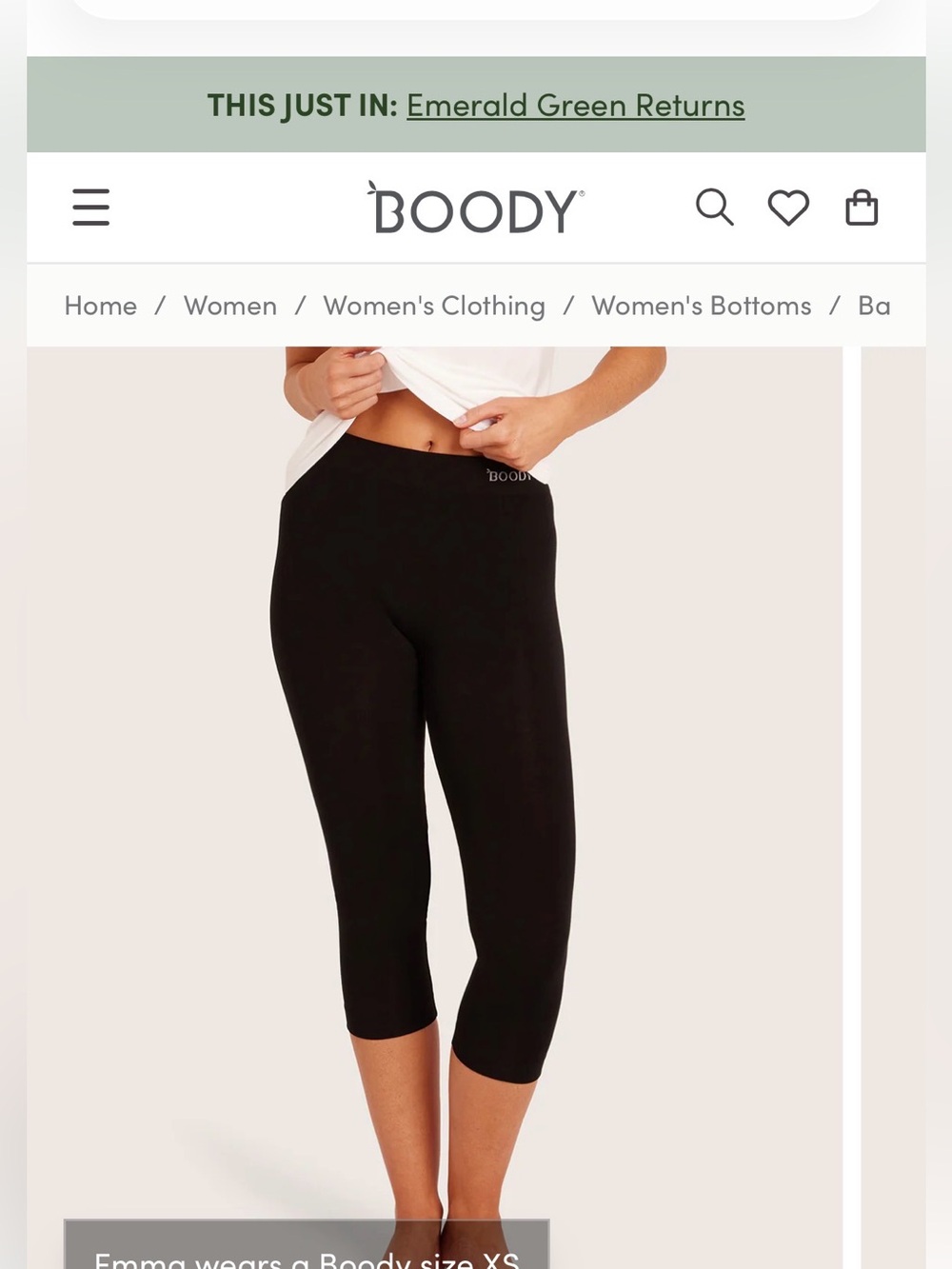 BOODY Women's Black Bamboo Capri Leggings